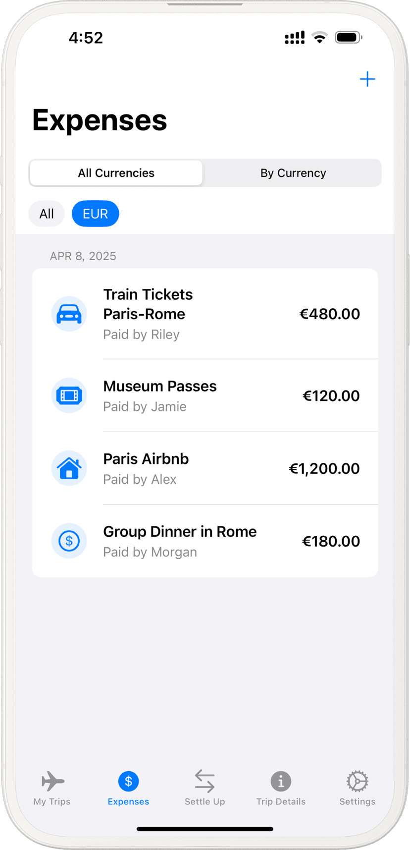 Interface for logging expenses quickly and efficiently
