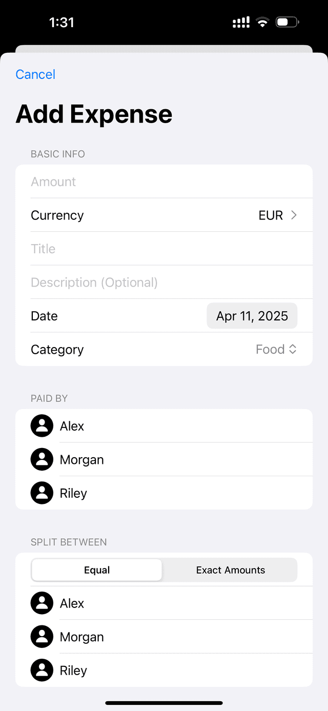 Add Expense Screen